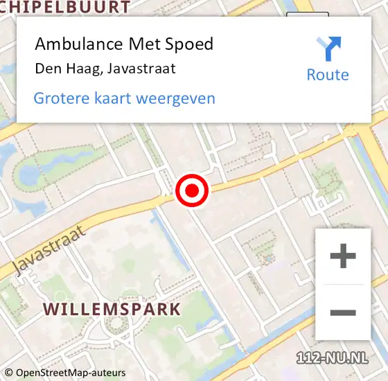 Locatie op kaart van de 112 melding: Ambulance Met Spoed Naar Den Haag, Javastraat op 26 november 2024 21:41