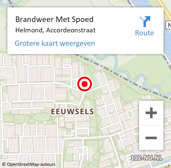 Locatie op kaart van de 112 melding: Brandweer Met Spoed Naar Helmond, Accordeonstraat op 26 november 2024 21:45