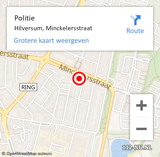 Locatie op kaart van de 112 melding: Politie Hilversum, Minckelersstraat op 26 november 2024 21:52