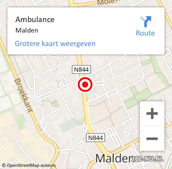 Locatie op kaart van de 112 melding: Ambulance Malden op 26 november 2024 22:25