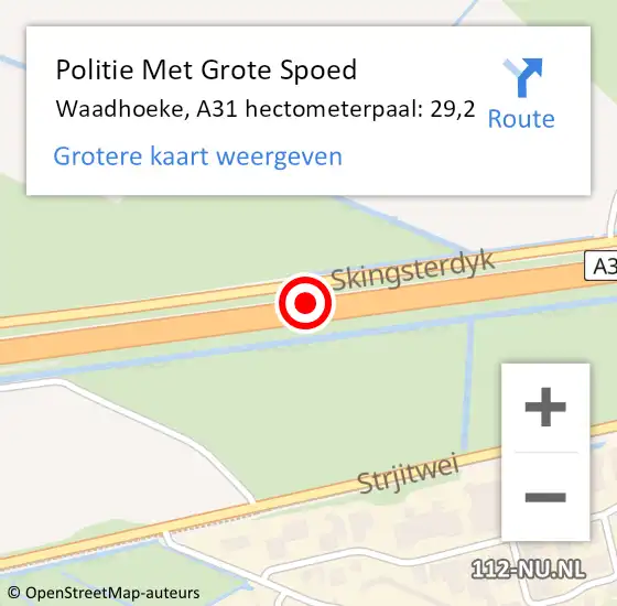 Locatie op kaart van de 112 melding: Politie Met Grote Spoed Naar Waadhoeke, A31 hectometerpaal: 29,2 op 26 november 2024 22:25