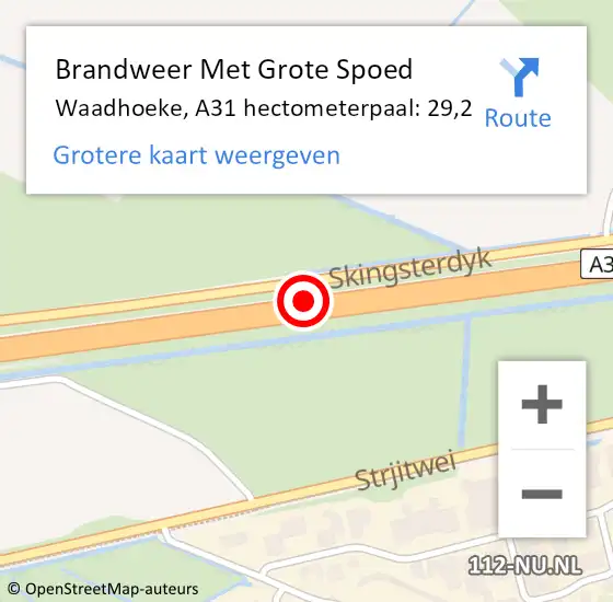 Locatie op kaart van de 112 melding: Brandweer Met Grote Spoed Naar Waadhoeke, A31 hectometerpaal: 29,2 op 26 november 2024 22:27