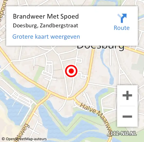Locatie op kaart van de 112 melding: Brandweer Met Spoed Naar Doesburg, Zandbergstraat op 26 november 2024 22:28