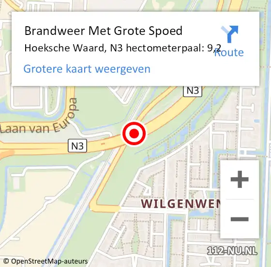 Locatie op kaart van de 112 melding: Brandweer Met Grote Spoed Naar Hoeksche Waard, N3 hectometerpaal: 9,2 op 26 november 2024 22:55