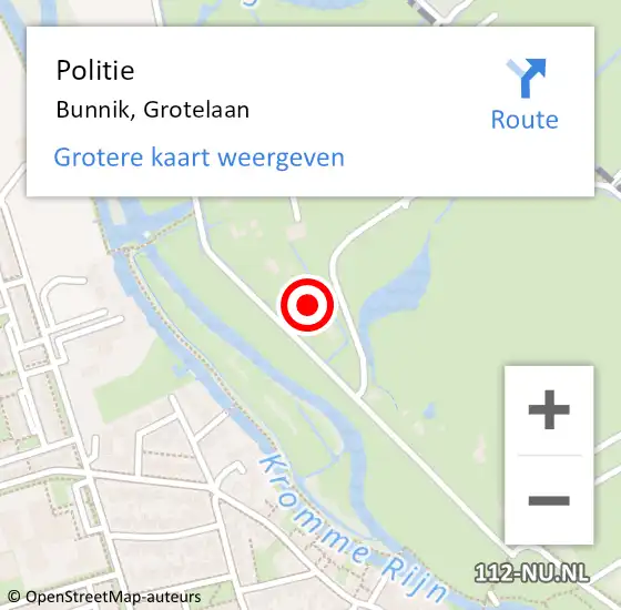 Locatie op kaart van de 112 melding: Politie Bunnik, Grotelaan op 26 november 2024 22:59