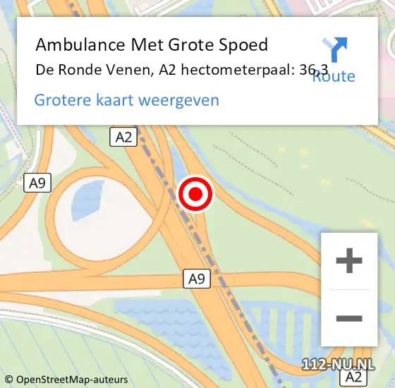 Locatie op kaart van de 112 melding: Ambulance Met Grote Spoed Naar De Ronde Venen, A2 hectometerpaal: 36,3 op 26 november 2024 23:42