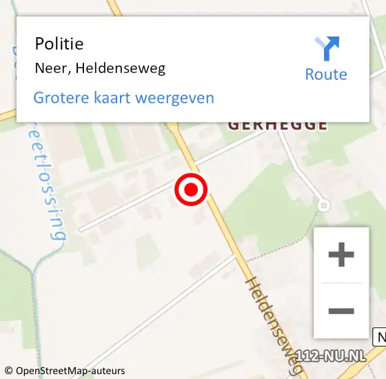 Locatie op kaart van de 112 melding: Politie Neer, Heldenseweg op 26 november 2024 23:44