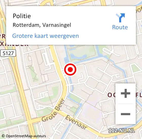 Locatie op kaart van de 112 melding: Politie Rotterdam, Varnasingel op 27 november 2024 00:29