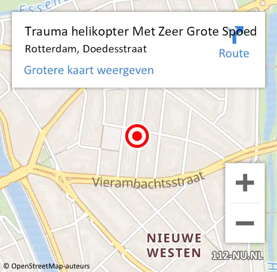 Locatie op kaart van de 112 melding: Trauma helikopter Met Zeer Grote Spoed Naar Rotterdam, Doedesstraat op 27 november 2024 01:02