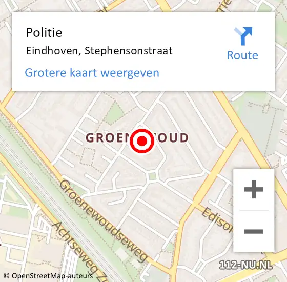 Locatie op kaart van de 112 melding: Politie Eindhoven, Stephensonstraat op 27 november 2024 01:54