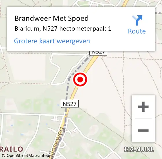 Locatie op kaart van de 112 melding: Brandweer Met Spoed Naar Blaricum, N527 hectometerpaal: 1 op 27 november 2024 02:36