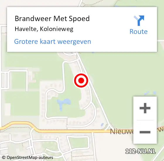 Locatie op kaart van de 112 melding: Brandweer Met Spoed Naar Havelte, Kolonieweg op 27 november 2024 05:10