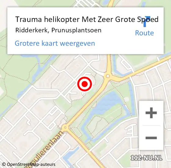 Locatie op kaart van de 112 melding: Trauma helikopter Met Zeer Grote Spoed Naar Ridderkerk, Prunusplantsoen op 27 november 2024 05:40