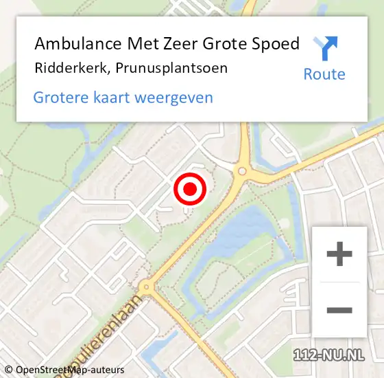 Locatie op kaart van de 112 melding: Ambulance Met Zeer Grote Spoed Naar Ridderkerk, Prunusplantsoen op 27 november 2024 05:41