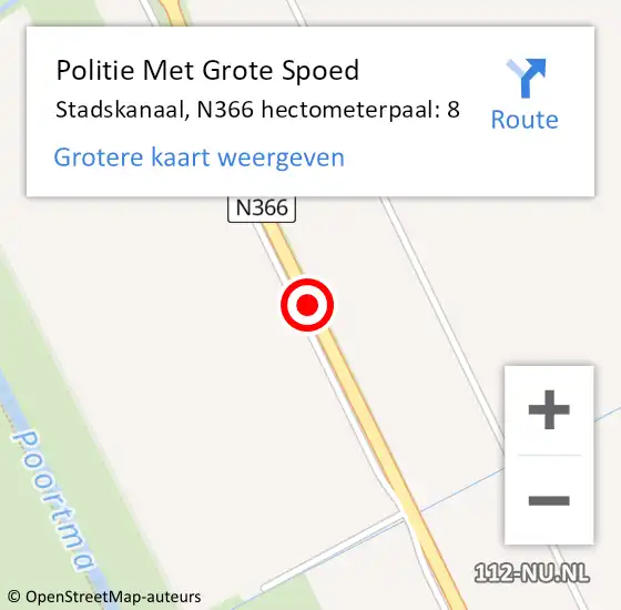 Locatie op kaart van de 112 melding: Politie Met Grote Spoed Naar Stadskanaal, N366 hectometerpaal: 8 op 27 november 2024 06:01