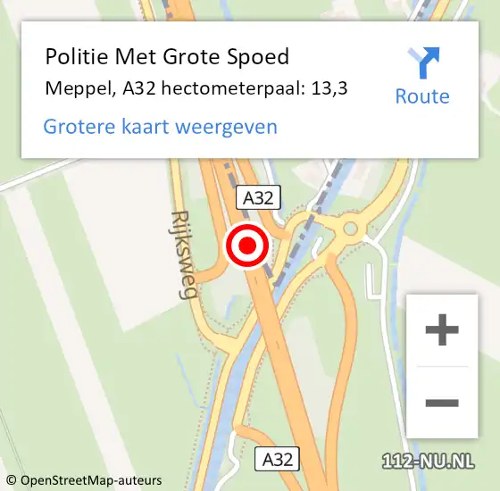 Locatie op kaart van de 112 melding: Politie Met Grote Spoed Naar Meppel, A32 hectometerpaal: 13,3 op 27 november 2024 07:29