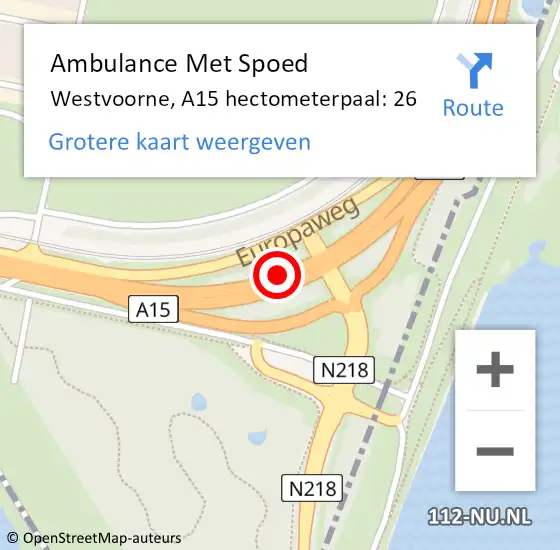 Locatie op kaart van de 112 melding: Ambulance Met Spoed Naar Westvoorne, A15 hectometerpaal: 26 op 27 november 2024 07:45