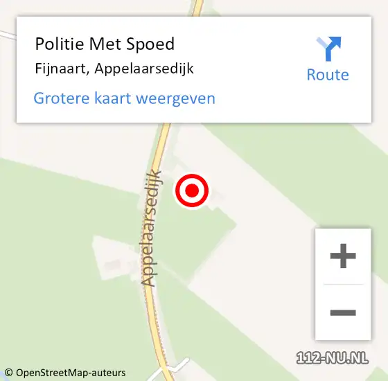 Locatie op kaart van de 112 melding: Politie Met Spoed Naar Fijnaart, Appelaarsedijk op 27 november 2024 07:57