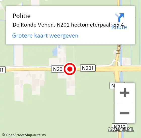 Locatie op kaart van de 112 melding: Politie De Ronde Venen, N201 hectometerpaal: 55,4 op 27 november 2024 08:00