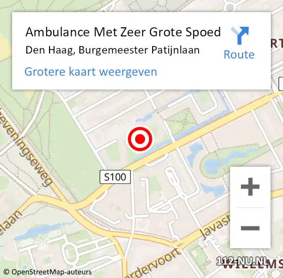 Locatie op kaart van de 112 melding: Ambulance Met Zeer Grote Spoed Naar Den Haag, Burgemeester Patijnlaan op 27 november 2024 08:14