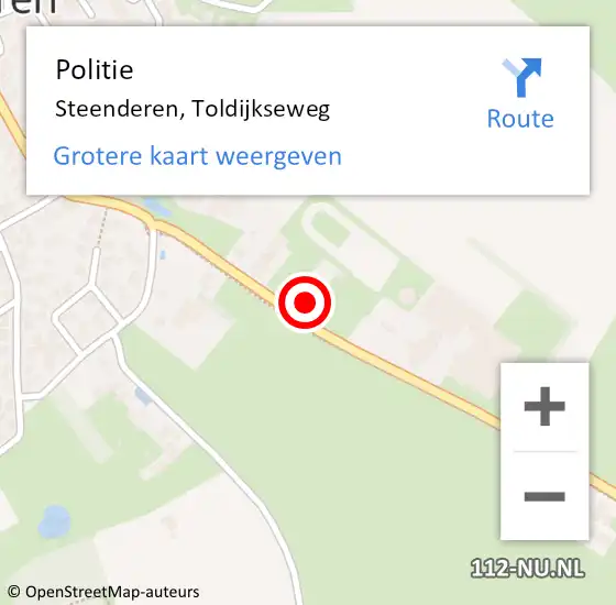 Locatie op kaart van de 112 melding: Politie Steenderen, Toldijkseweg op 27 november 2024 08:35