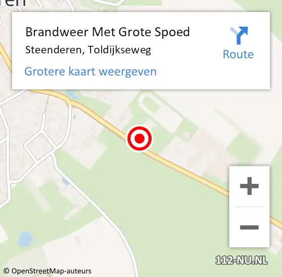 Locatie op kaart van de 112 melding: Brandweer Met Grote Spoed Naar Steenderen, Toldijkseweg op 27 november 2024 08:36