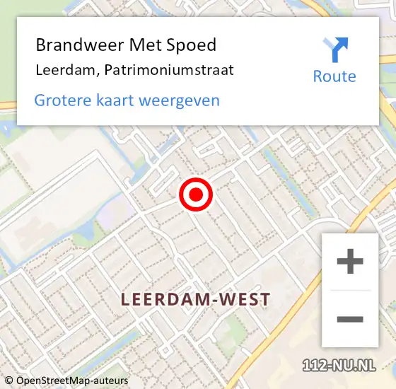 Locatie op kaart van de 112 melding: Brandweer Met Spoed Naar Leerdam, Patrimoniumstraat op 27 november 2024 09:04