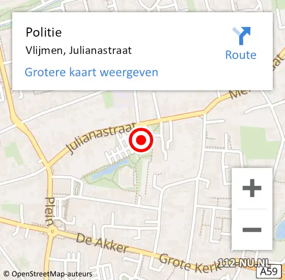 Locatie op kaart van de 112 melding: Politie Vlijmen, Julianastraat op 27 november 2024 09:11