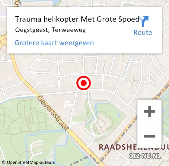 Locatie op kaart van de 112 melding: Trauma helikopter Met Grote Spoed Naar Oegstgeest, Terweeweg op 27 november 2024 09:31