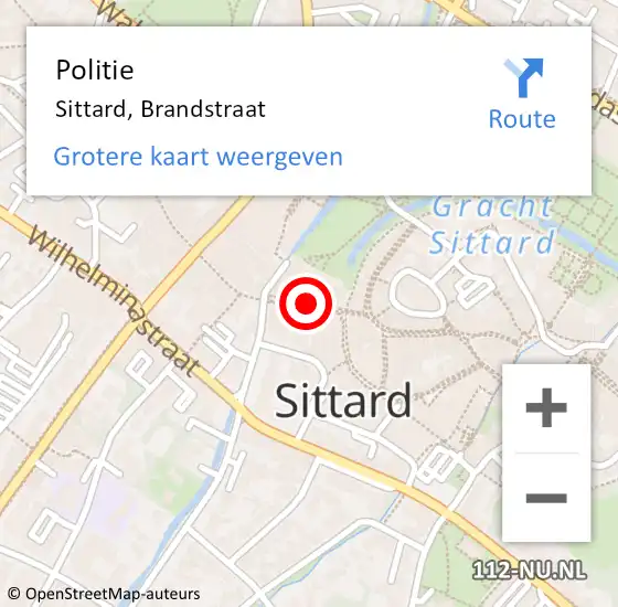 Locatie op kaart van de 112 melding: Politie Sittard, Brandstraat op 27 november 2024 09:42