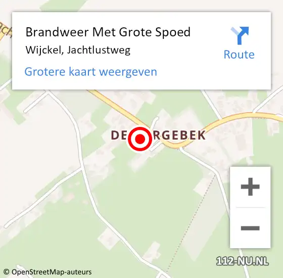 Locatie op kaart van de 112 melding: Brandweer Met Grote Spoed Naar Wijckel, Jachtlustweg op 27 november 2024 09:57