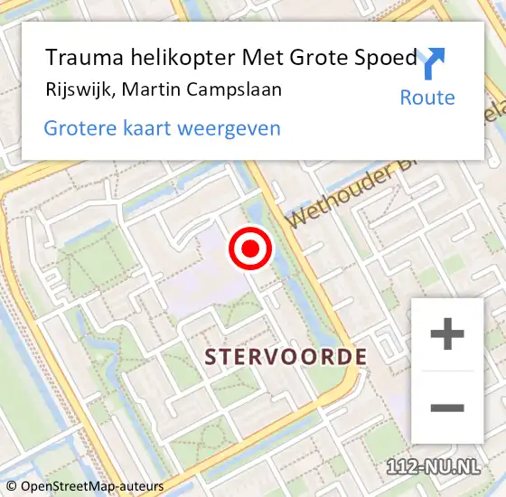 Locatie op kaart van de 112 melding: Trauma helikopter Met Grote Spoed Naar Rijswijk, Martin Campslaan op 27 november 2024 10:15