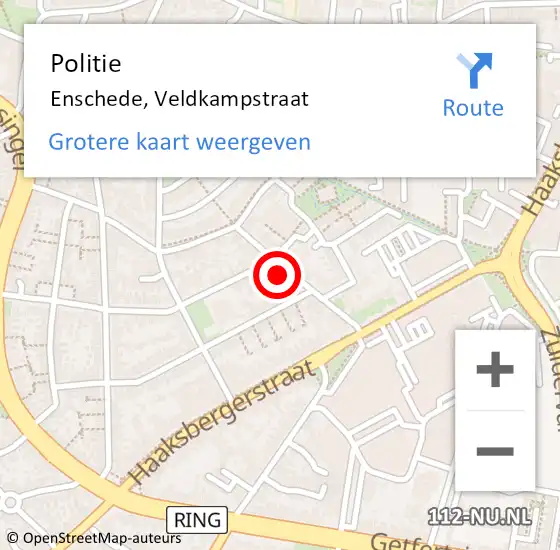 Locatie op kaart van de 112 melding: Politie Enschede, Veldkampstraat op 27 november 2024 10:19