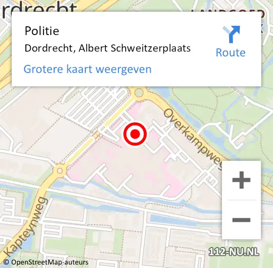 Locatie op kaart van de 112 melding: Politie Dordrecht, Albert Schweitzerplaats op 27 november 2024 12:04