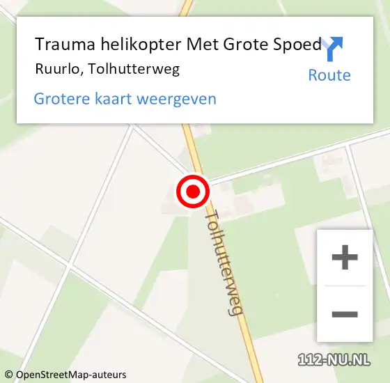 Locatie op kaart van de 112 melding: Trauma helikopter Met Grote Spoed Naar Ruurlo, Tolhutterweg op 27 november 2024 12:08