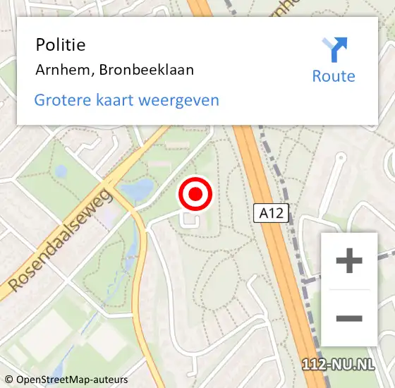 Locatie op kaart van de 112 melding: Politie Arnhem, Bronbeeklaan op 27 november 2024 12:12