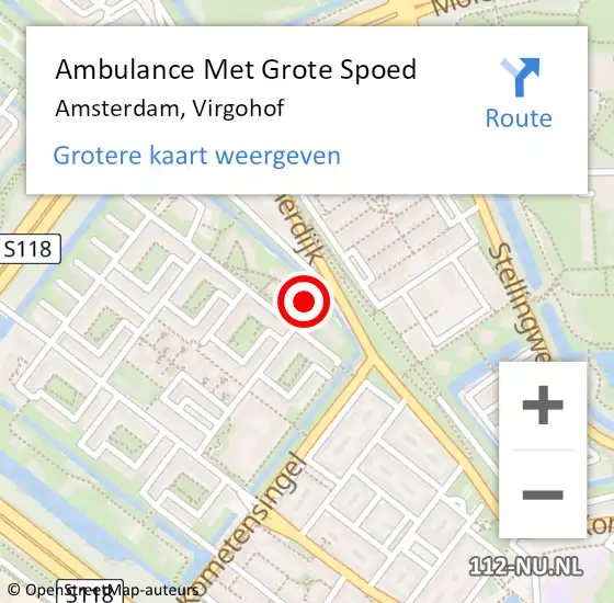 Locatie op kaart van de 112 melding: Ambulance Met Grote Spoed Naar Amsterdam, Virgohof op 27 november 2024 12:18