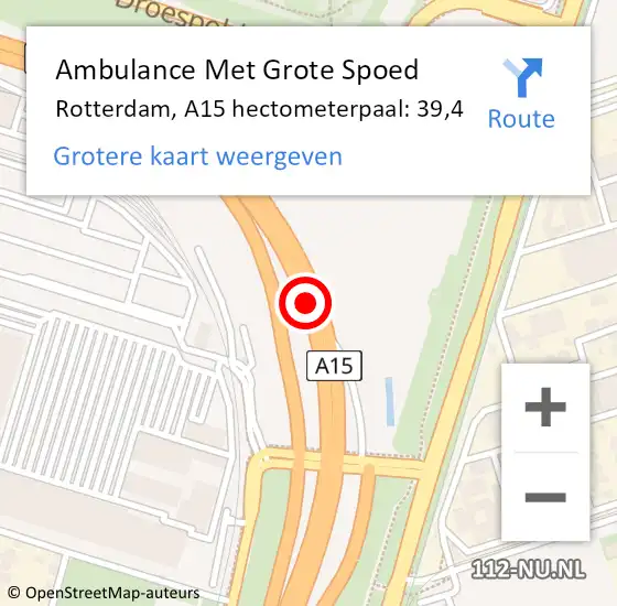 Locatie op kaart van de 112 melding: Ambulance Met Grote Spoed Naar Rotterdam, A15 hectometerpaal: 39,4 op 27 november 2024 12:38