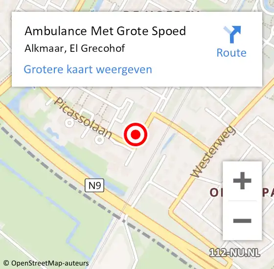 Locatie op kaart van de 112 melding: Ambulance Met Grote Spoed Naar Alkmaar, El Grecohof op 27 november 2024 12:49