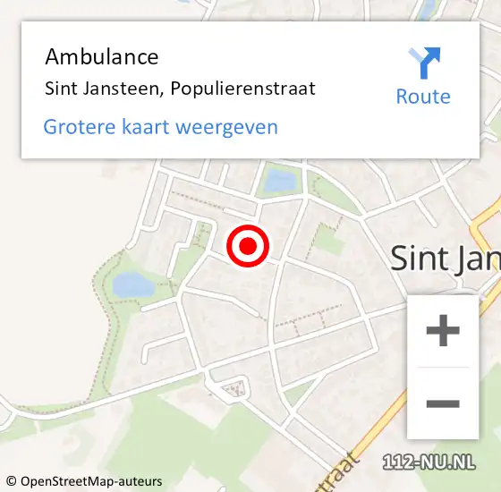 Locatie op kaart van de 112 melding: Ambulance Sint Jansteen, Populierenstraat op 28 oktober 2014 12:13