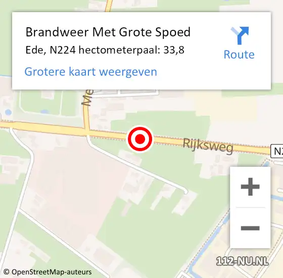 Locatie op kaart van de 112 melding: Brandweer Met Grote Spoed Naar Ede, N224 hectometerpaal: 33,8 op 27 november 2024 13:16