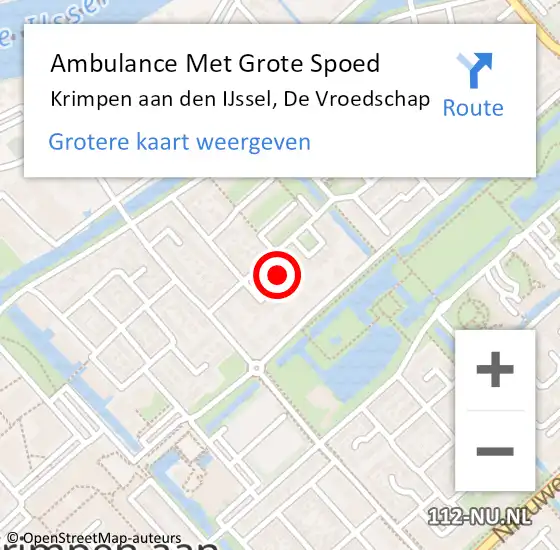 Locatie op kaart van de 112 melding: Ambulance Met Grote Spoed Naar Krimpen aan den IJssel, De Vroedschap op 27 november 2024 13:28