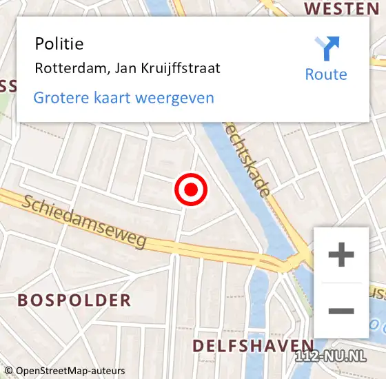 Locatie op kaart van de 112 melding: Politie Rotterdam, Jan Kruijffstraat op 27 november 2024 13:33