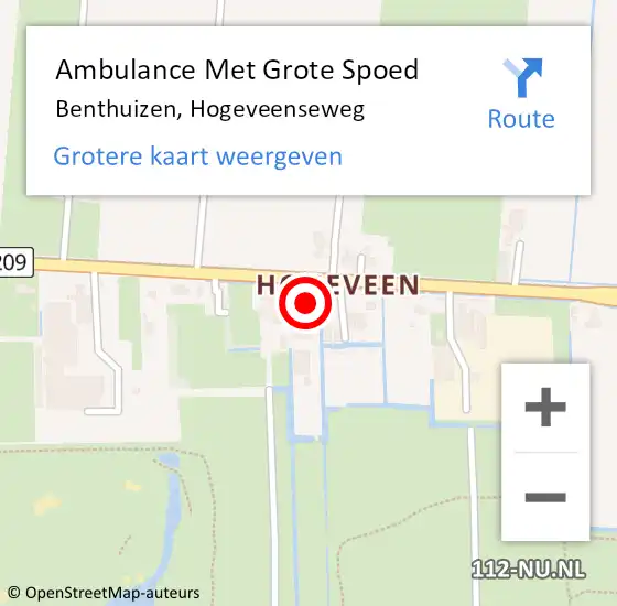 Locatie op kaart van de 112 melding: Ambulance Met Grote Spoed Naar Benthuizen, Hogeveenseweg op 27 november 2024 13:40