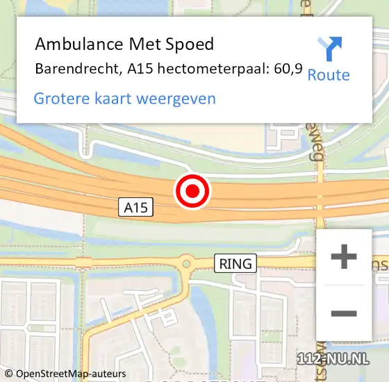 Locatie op kaart van de 112 melding: Ambulance Met Spoed Naar Barendrecht, A15 hectometerpaal: 60,9 op 27 november 2024 13:44