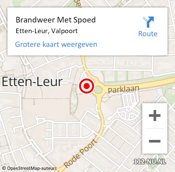 Locatie op kaart van de 112 melding: Brandweer Met Spoed Naar Etten-Leur, Valpoort op 27 november 2024 13:44