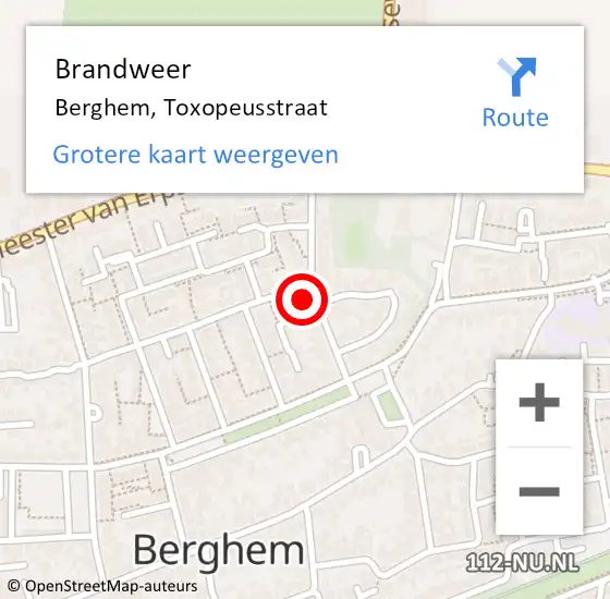 Locatie op kaart van de 112 melding: Brandweer Berghem, Toxopeusstraat op 28 oktober 2014 12:18