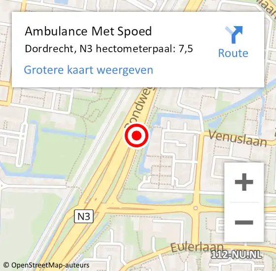 Locatie op kaart van de 112 melding: Ambulance Met Spoed Naar Dordrecht, N3 hectometerpaal: 7,5 op 27 november 2024 14:01