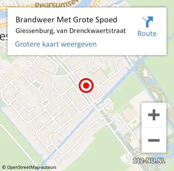 Locatie op kaart van de 112 melding: Brandweer Met Grote Spoed Naar Giessenburg, van Drenckwaertstraat op 27 november 2024 14:06