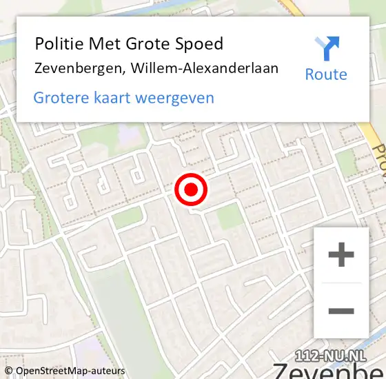 Locatie op kaart van de 112 melding: Politie Met Grote Spoed Naar Zevenbergen, Willem-Alexanderlaan op 27 november 2024 14:09